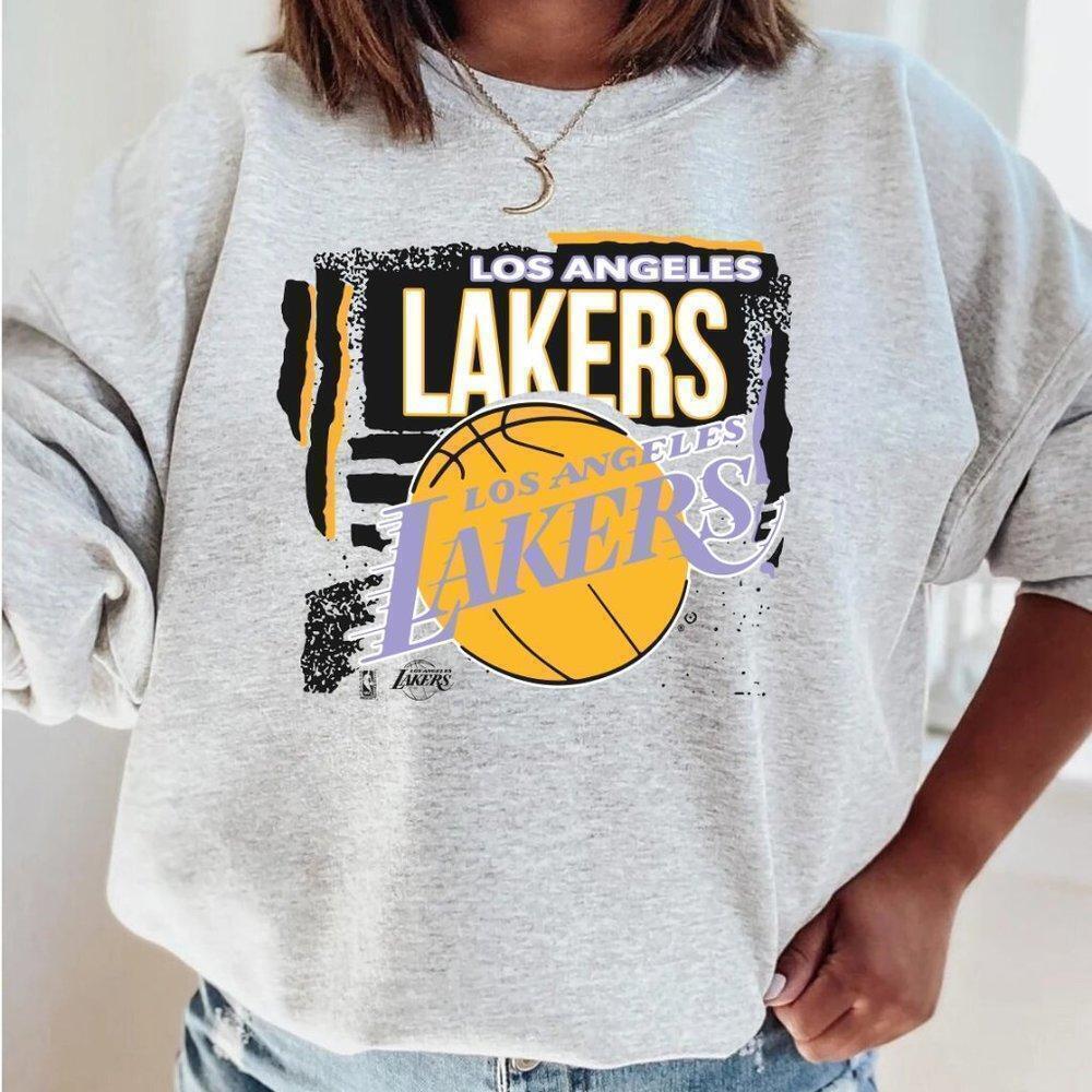 Los Angeles Lakers Grey Basketball Retro Graphic Unisex Crewneck Sweatshirt